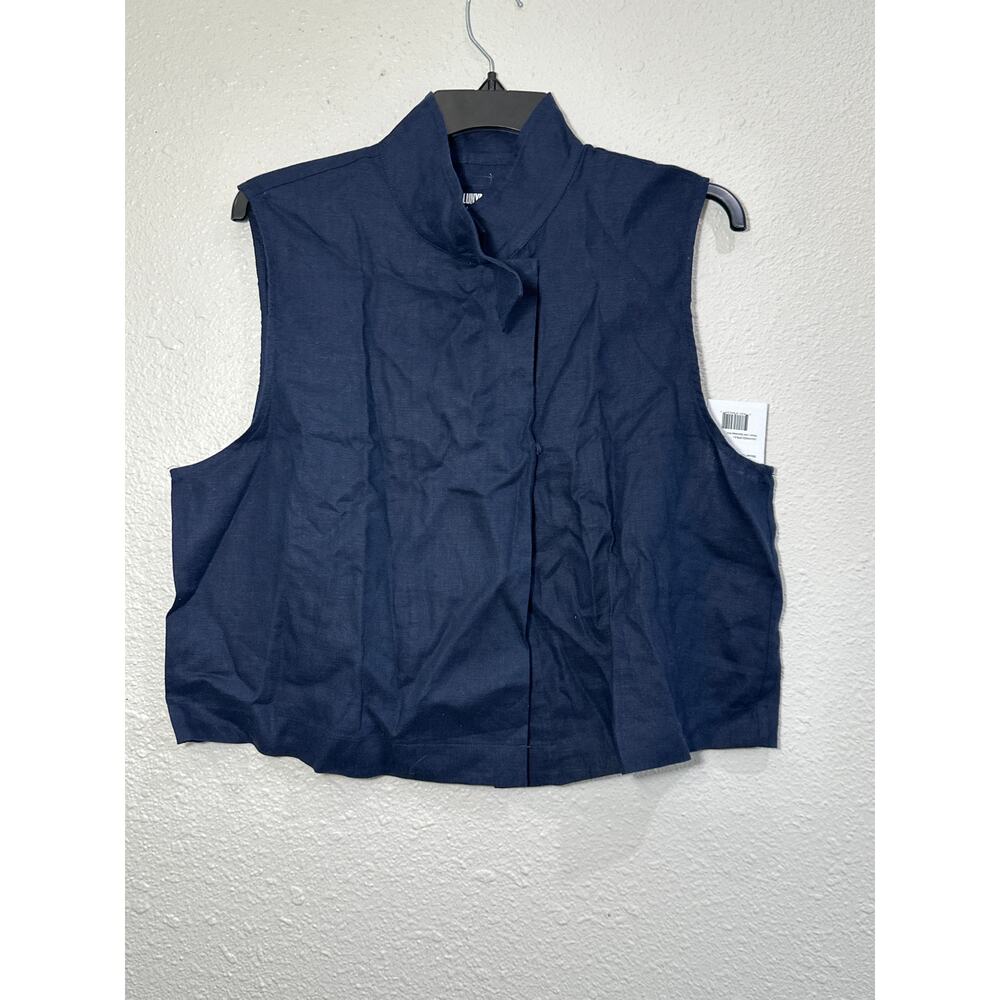 Lunya Sleeveless Linen Shirt Navy Blue Large NWT - Picture 3 of 4